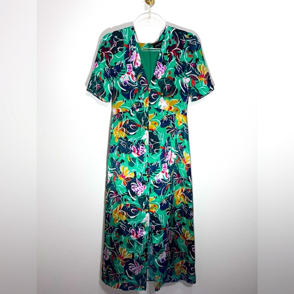 SALONI NWT Eden Floral Dress in Emerald 100% Silk Size 6 - Picture 2 of 14